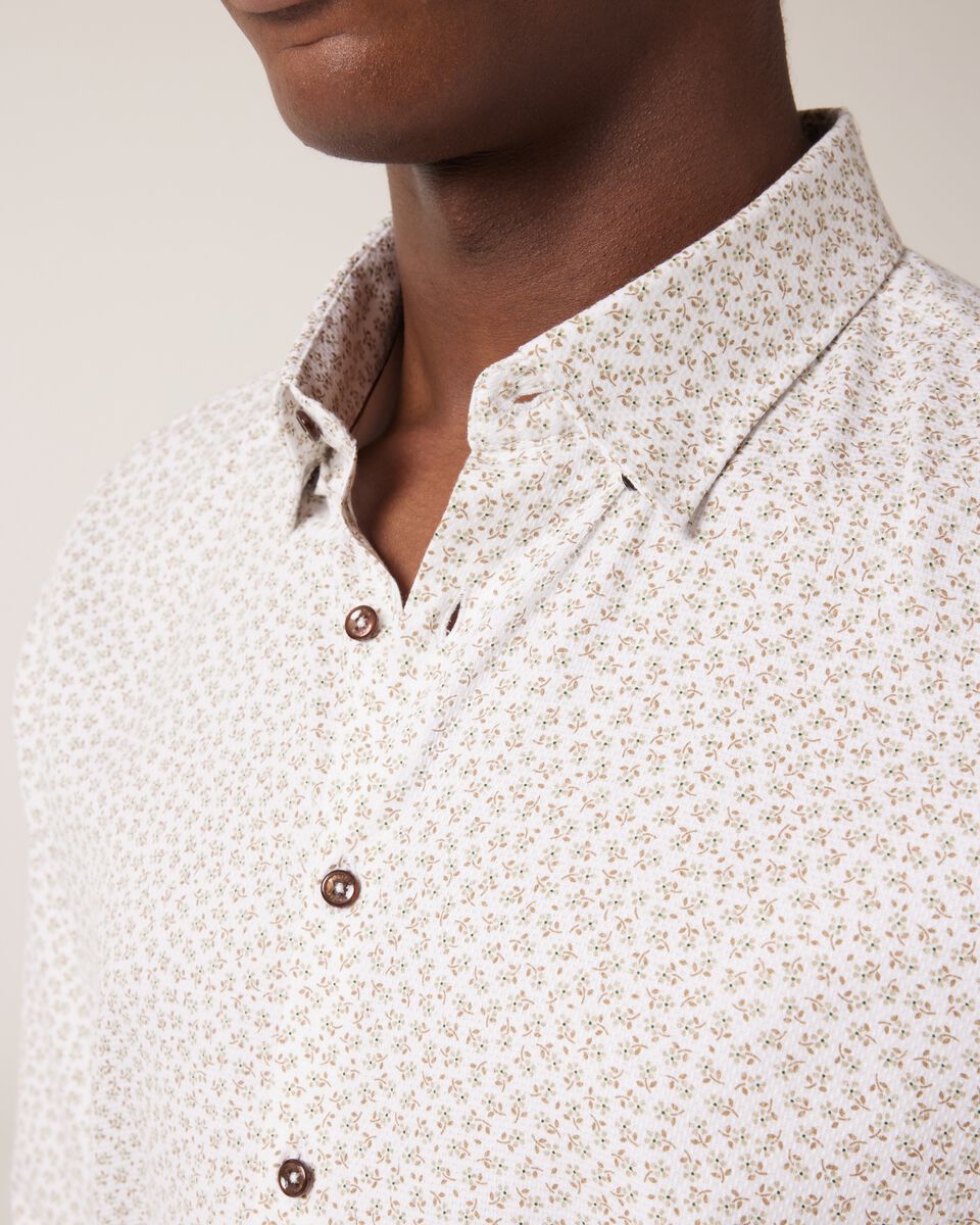 Slim Stretch Micro Floral Long Sleeve Shirt, White, hi-res